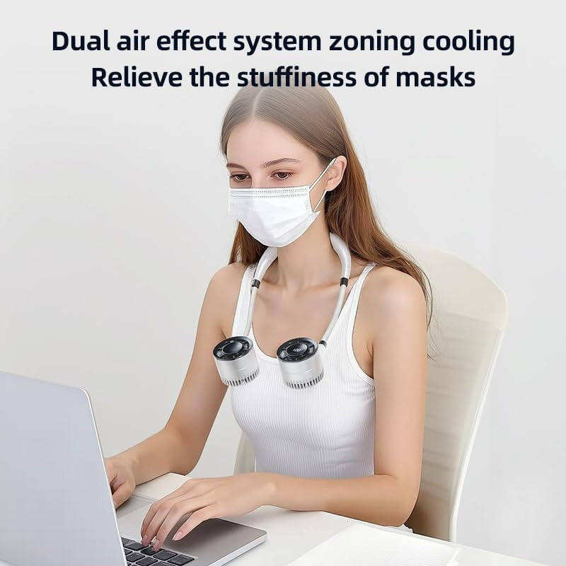 F916 Portable Neck Fan with 100 Speeds and Digital Display