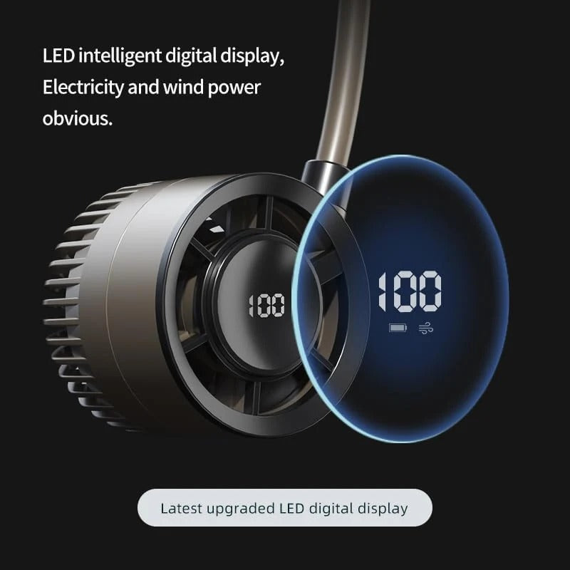 F916 Portable Neck Fan with 100 Speeds and Digital Display