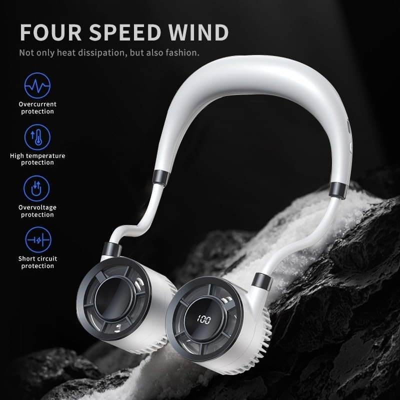 F916 Portable Neck Fan with 100 Speeds and Digital Display