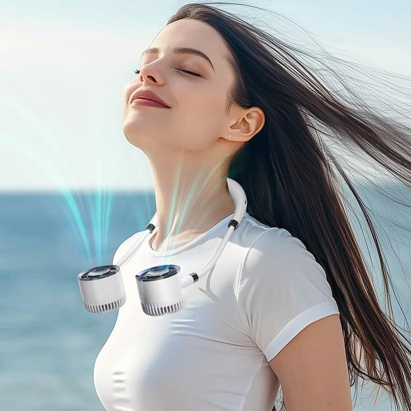 F916 Portable Neck Fan with 100 Speeds and Digital Display